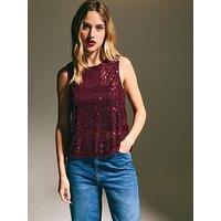 New Look Burgundy Sleeveless Sequin Top - Red