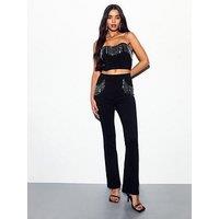 New Look Black DiamantÈ Tassel Flared Trousers