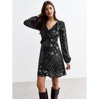 New Look Black Polka Dot And Floral Mini Dress - Print