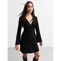 New Look Long Sleeve Crinkle Mini Dress - Black