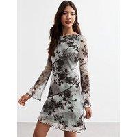 New Look Exposed Seam Mesh Mini Dress - Floral Print