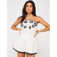 V By Very Embroidered Front Bandeau Playsuit - White/Black