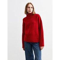 New Look Knit Stand Collar Oversized Jumper - Red