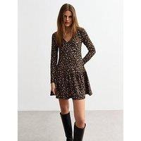New Look Brown Jersey Leopard Mini Dress - Print