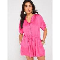 V By Very Button Front Floaty Beach Playsuit