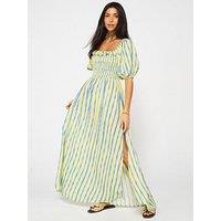 V By Very Shirred Front Stripe Beach Maxi Dress - Multi