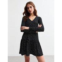 New Look Polka Dot Woven Long Sleeve Mini Dress - Print