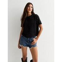 New Look Diamante Embellished Cotton Boxy T-Shirt - Black