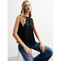 New Look Pleated Neck Sleeveless Top - Black