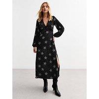 New Look Black Star Print Lace Trim Midi Dress