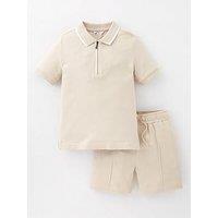 The Very Collection Boys Pique Polo And Short Set - Stone - Multi