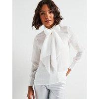 Vero Moda Long Sleeve Bow Collar Shirt - White