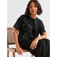 Vero Moda Cora Short Sleeve Rose Detail Jersey Top - Black