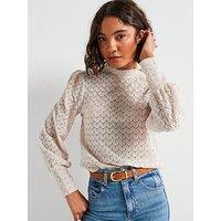 Vero Moda Becca Long Sleeve High Neck Lace Top - Cream