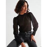 Vero Moda Becca Long Sleeve High Neck Lace Top - Black