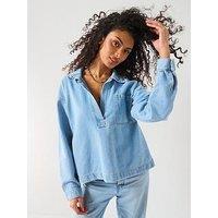 Only Birdie Long Sleeve Polo Denim Shirt - Blue