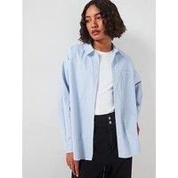 Pieces Long Sleeve Loose Woven Shirt - Blue