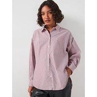 Pieces Long Sleeve Loose Woven Shirt - Red