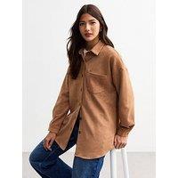 New Look Tan Oversized Suedette Shirt - Brown