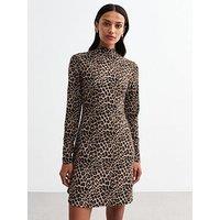 New Look Leopard Long Sleeve Mini Dress - Brown