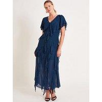 Monsoon Renata Ruffle Maxi Dress Blue - Navy
