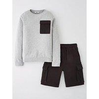 V By Very Boys Sweat Top And Short Set - Grey Marl/Navy