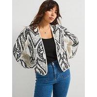 V By Very Curve Mono Embroidered Jacket - Black