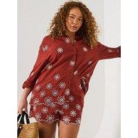 V By Very Curve Embroidered Floral Shirt Co-Ord