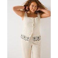 V By Very Curve Embroidered Hem Waistcoat - Beige