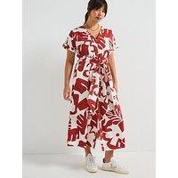 V By Very Curve Printed Belted Cotton Dress - Print