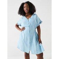 V By Very Curve Waist Detail Soft Denim Mini Dress - Blue