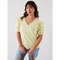 V By Very Curve Applique Floral Neck T-Shirt - Yellow