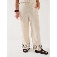V By Very Curve Embroidered Hem Linen Mix Trouser