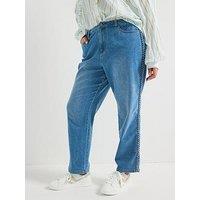 V By Very Curve Straight Leg Plaited Stretch Jean - Mid Wash