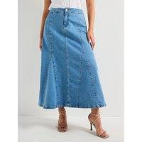 V By Very Curve Fit & Flare Denim Skirt - Mid Wash