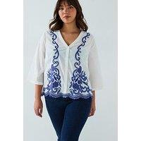 V By Very Curve Sleeve Embroidered Shirt - Multi