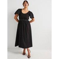 V By Very Curve 2 In 1 Angel Sleeve Midaxi Dress - Black