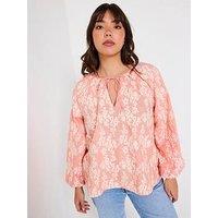 V By Very Curve Embroidered Blouson Blouse - Orange