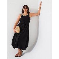 V By Very Curve Puffball Hem 2 In 1 Midi Dress - Black