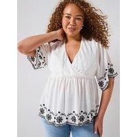 V By Very Curve Angel Sleeve Embroidered Blouse - White