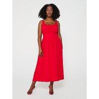 V By Very Curve Shirred Back Waisted Midaxi Dress - Red