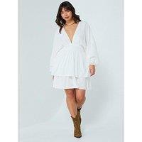 V By Very Curve Lace Trim Tiered Dress - White
