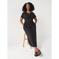 V By Very Curve Short Sleeve Stretch Midaxi Dress - Black
