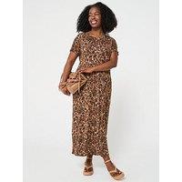 V By Very Curve Short Sleeve Stretch Midaxi Dress - Animal Print