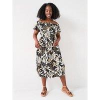 V By Very Curve Bardot Midi Dress - Print