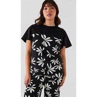 V By Very Curve Woven Front Jersey Top - Black