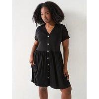V By Very Curve Button Through Stretch Mini Dress - Black