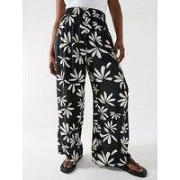 V By Very Curve Printed Wide Leg Trouser - Black
