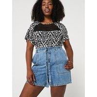 V By Very Curve Crochet Trim Banded Hem Top - Monochrome Print