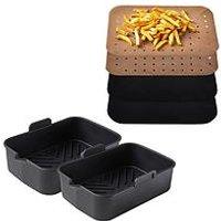 Tower 2 X Rectangular Solid Trays + 4 Pk 9L Dual Air Fryer Liners